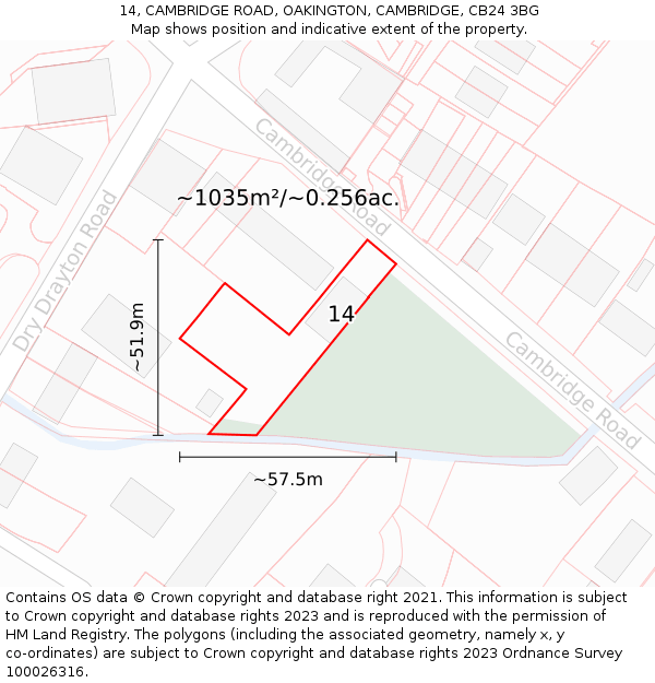 14, CAMBRIDGE ROAD, OAKINGTON, CAMBRIDGE, CB24 3BG: Plot and title map