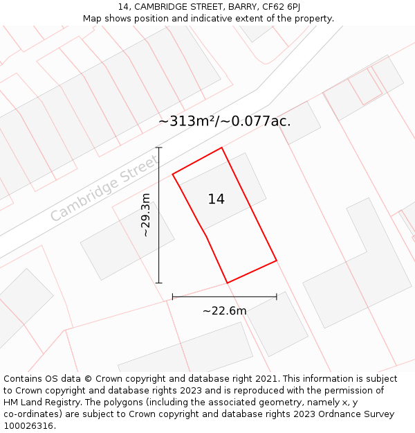 14, CAMBRIDGE STREET, BARRY, CF62 6PJ: Plot and title map