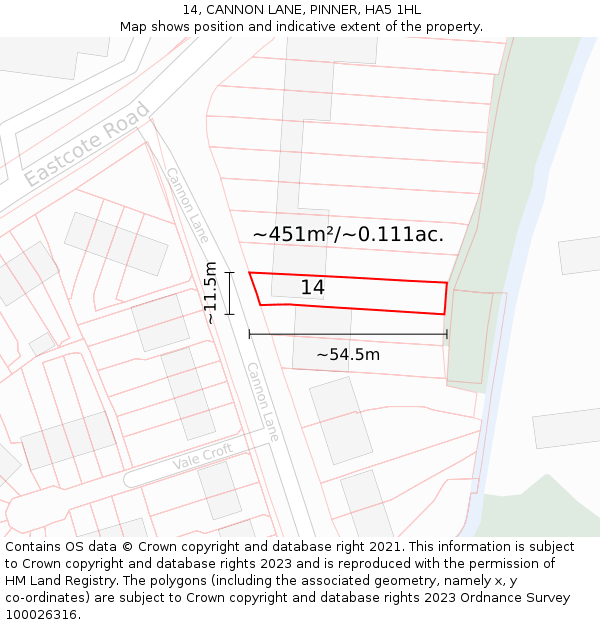 14, CANNON LANE, PINNER, HA5 1HL: Plot and title map