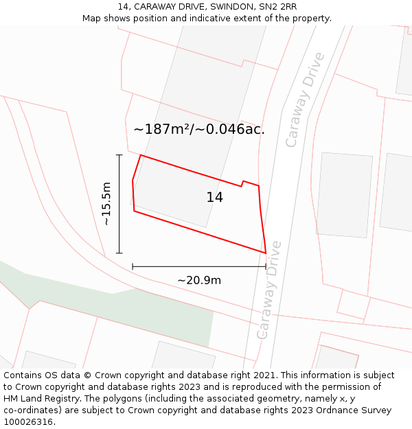 14, CARAWAY DRIVE, SWINDON, SN2 2RR: Plot and title map