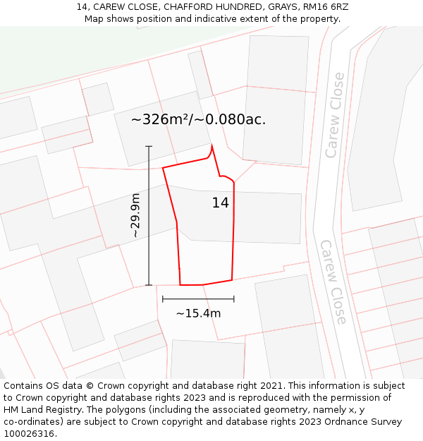 14, CAREW CLOSE, CHAFFORD HUNDRED, GRAYS, RM16 6RZ: Plot and title map