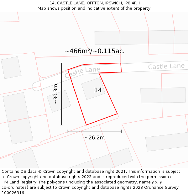 14, CASTLE LANE, OFFTON, IPSWICH, IP8 4RH: Plot and title map