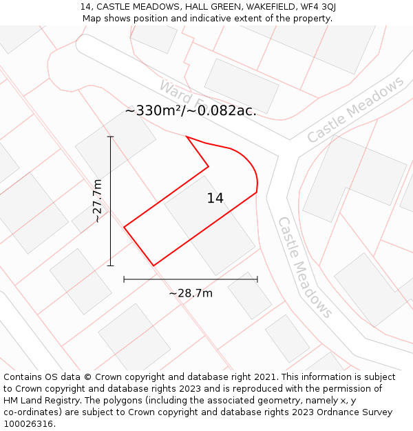 14, CASTLE MEADOWS, HALL GREEN, WAKEFIELD, WF4 3QJ: Plot and title map