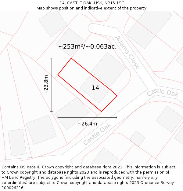 14, CASTLE OAK, USK, NP15 1SG: Plot and title map