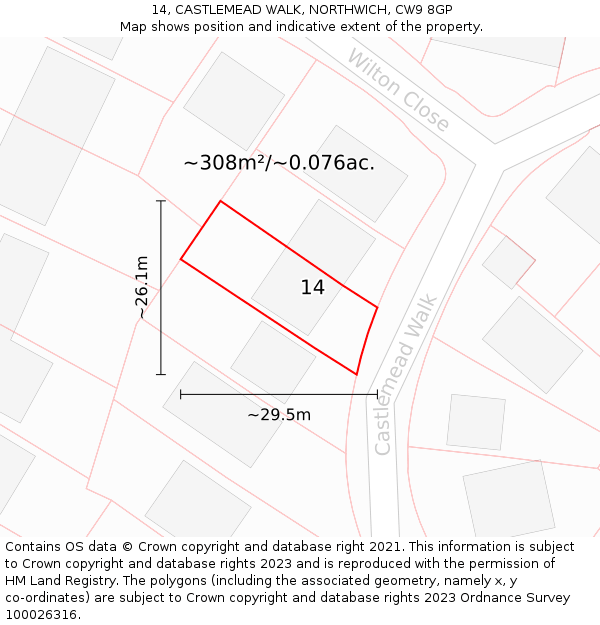 14, CASTLEMEAD WALK, NORTHWICH, CW9 8GP: Plot and title map