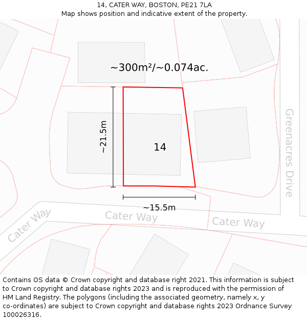 14, CATER WAY, BOSTON, PE21 7LA: Plot and title map