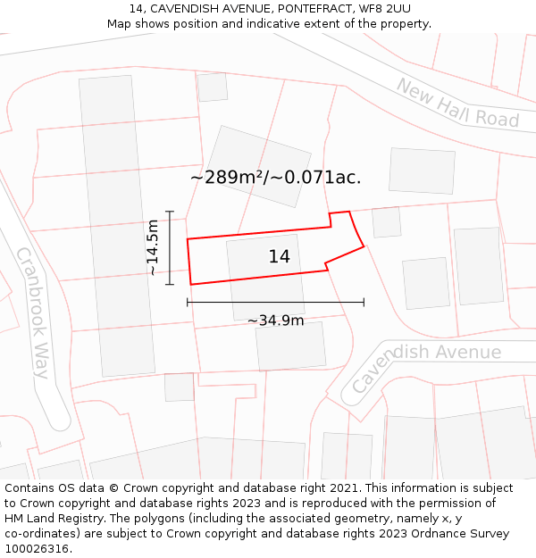 14, CAVENDISH AVENUE, PONTEFRACT, WF8 2UU: Plot and title map