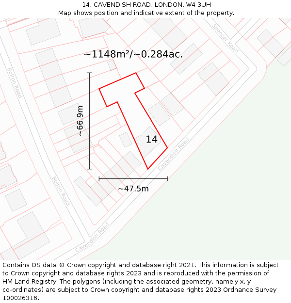 14, CAVENDISH ROAD, LONDON, W4 3UH: Plot and title map