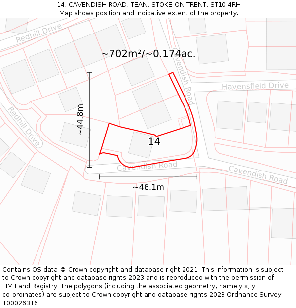 14, CAVENDISH ROAD, TEAN, STOKE-ON-TRENT, ST10 4RH: Plot and title map