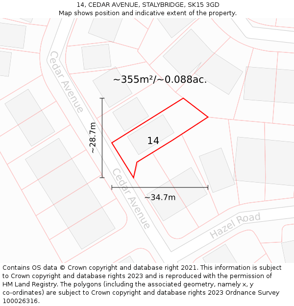 14, CEDAR AVENUE, STALYBRIDGE, SK15 3GD: Plot and title map
