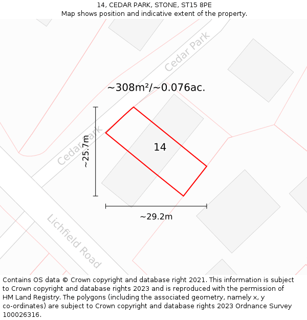 14, CEDAR PARK, STONE, ST15 8PE: Plot and title map