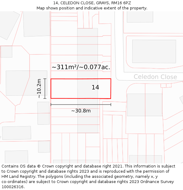 14, CELEDON CLOSE, GRAYS, RM16 6PZ: Plot and title map