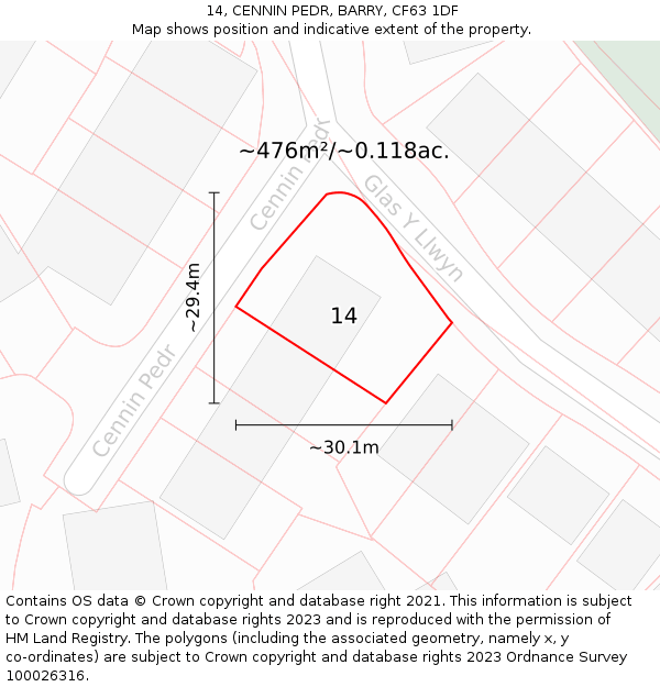 14, CENNIN PEDR, BARRY, CF63 1DF: Plot and title map