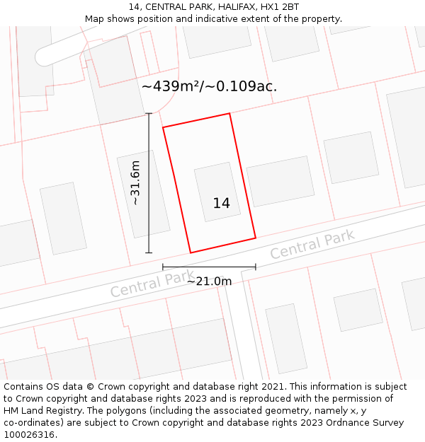 14, CENTRAL PARK, HALIFAX, HX1 2BT: Plot and title map