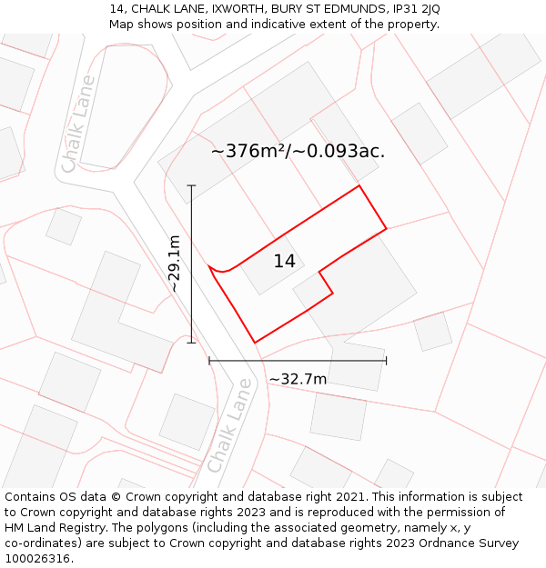 14, CHALK LANE, IXWORTH, BURY ST EDMUNDS, IP31 2JQ: Plot and title map