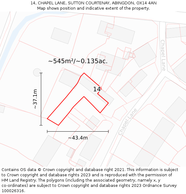 14, CHAPEL LANE, SUTTON COURTENAY, ABINGDON, OX14 4AN: Plot and title map