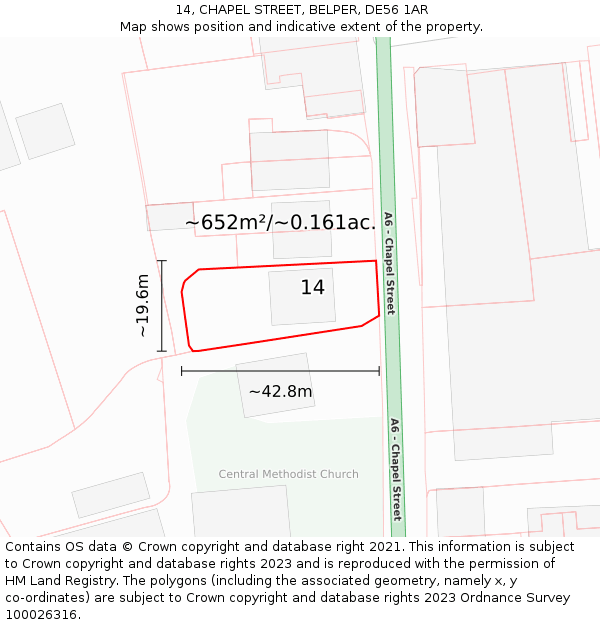 14, CHAPEL STREET, BELPER, DE56 1AR: Plot and title map