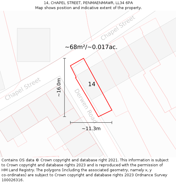 14, CHAPEL STREET, PENMAENMAWR, LL34 6PA: Plot and title map