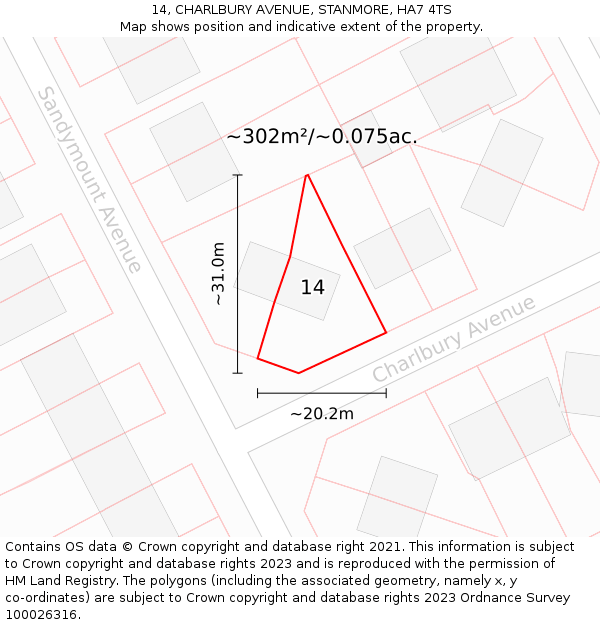 14, CHARLBURY AVENUE, STANMORE, HA7 4TS: Plot and title map