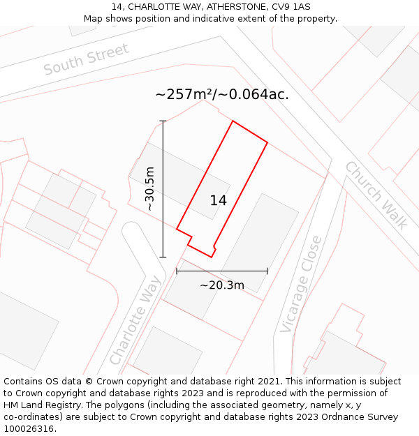 14, CHARLOTTE WAY, ATHERSTONE, CV9 1AS: Plot and title map