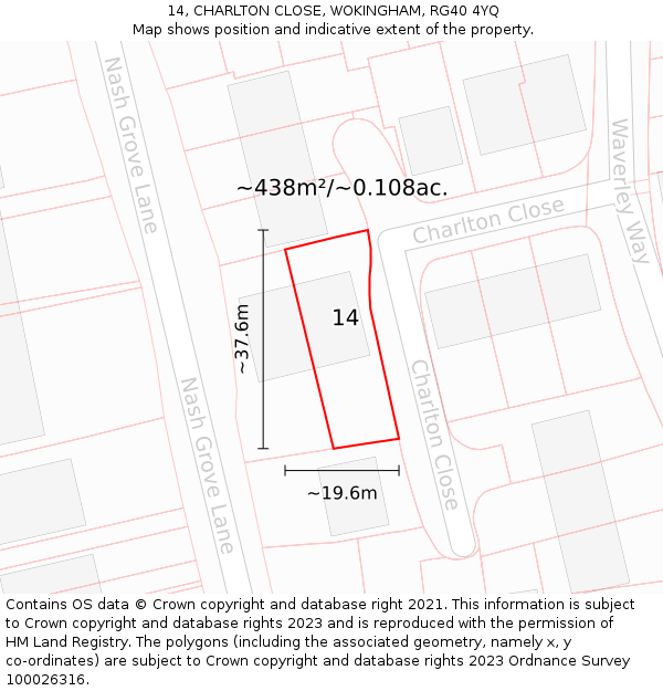 14, CHARLTON CLOSE, WOKINGHAM, RG40 4YQ: Plot and title map