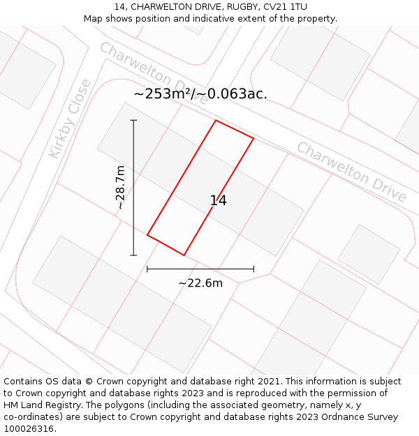 14, CHARWELTON DRIVE, RUGBY, CV21 1TU: Plot and title map