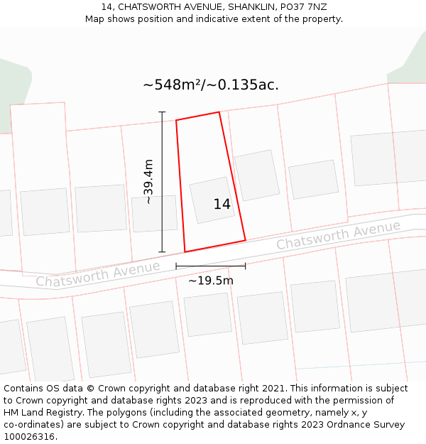 14, CHATSWORTH AVENUE, SHANKLIN, PO37 7NZ: Plot and title map