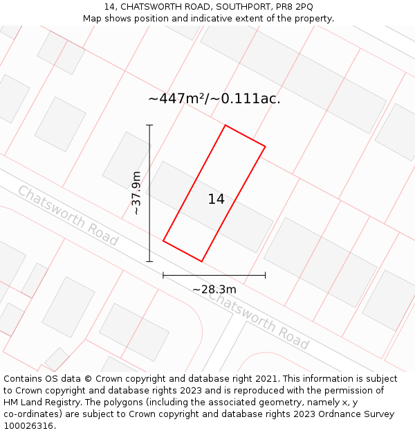 14, CHATSWORTH ROAD, SOUTHPORT, PR8 2PQ: Plot and title map