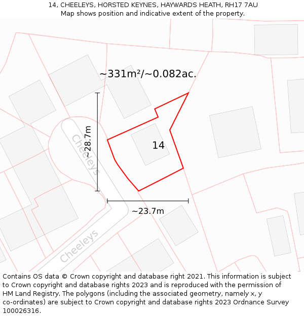 14, CHEELEYS, HORSTED KEYNES, HAYWARDS HEATH, RH17 7AU: Plot and title map