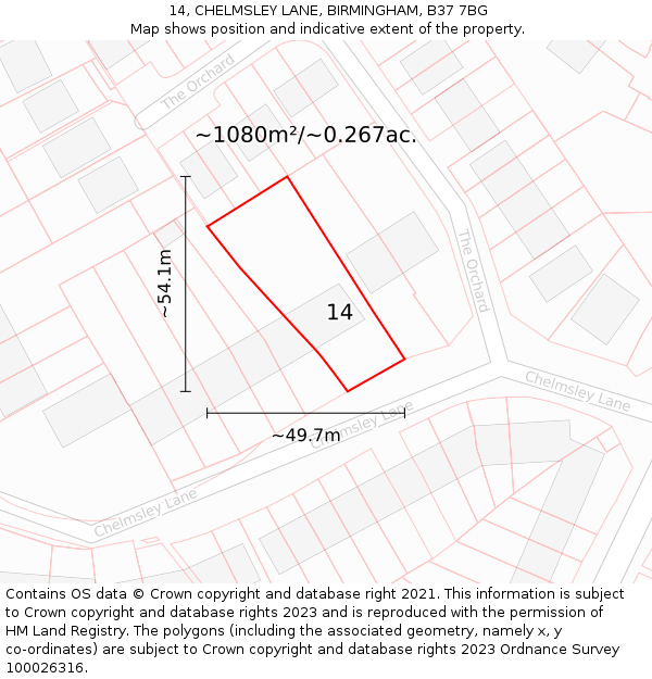 14, CHELMSLEY LANE, BIRMINGHAM, B37 7BG: Plot and title map