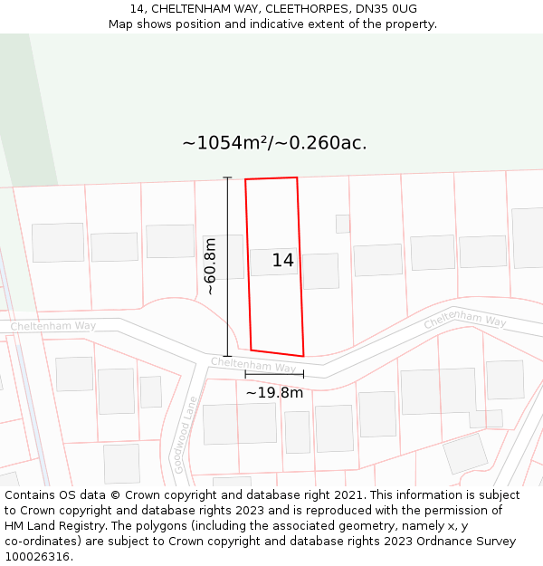 14, CHELTENHAM WAY, CLEETHORPES, DN35 0UG: Plot and title map