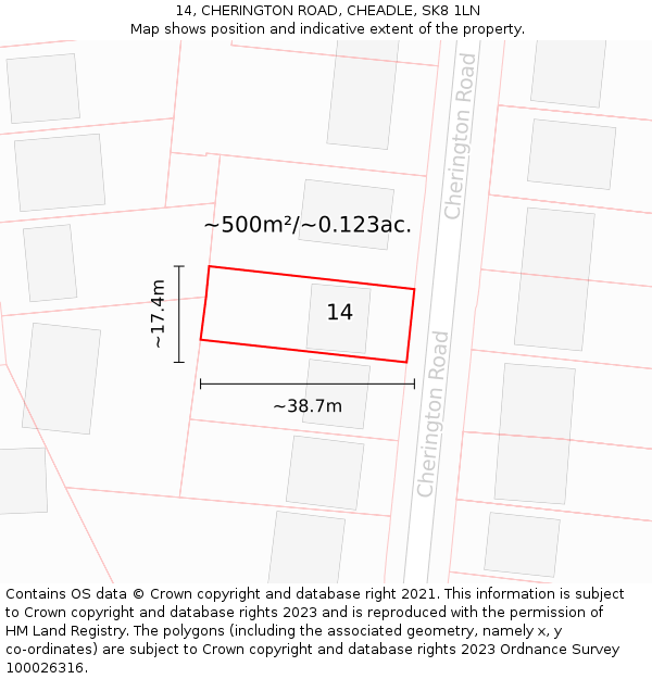 14, CHERINGTON ROAD, CHEADLE, SK8 1LN: Plot and title map