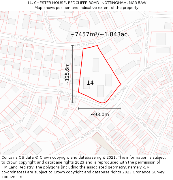 14, CHESTER HOUSE, REDCLIFFE ROAD, NOTTINGHAM, NG3 5AW: Plot and title map