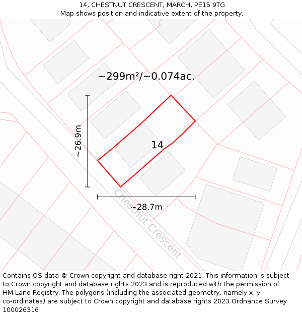 14, CHESTNUT CRESCENT, MARCH, PE15 9TG: Plot and title map