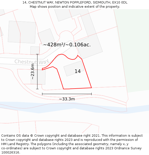 14, CHESTNUT WAY, NEWTON POPPLEFORD, SIDMOUTH, EX10 0DL: Plot and title map