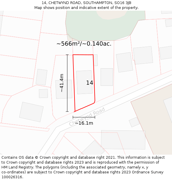 14, CHETWYND ROAD, SOUTHAMPTON, SO16 3JB: Plot and title map