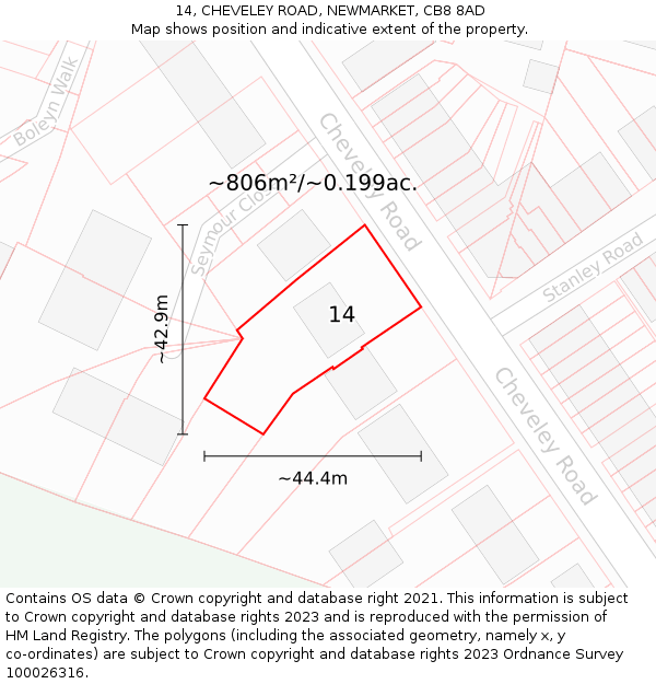 14, CHEVELEY ROAD, NEWMARKET, CB8 8AD: Plot and title map