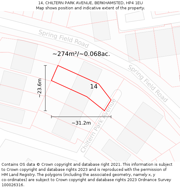 14, CHILTERN PARK AVENUE, BERKHAMSTED, HP4 1EU: Plot and title map