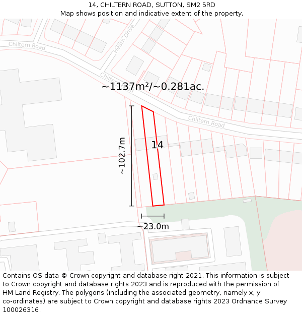 14, CHILTERN ROAD, SUTTON, SM2 5RD: Plot and title map