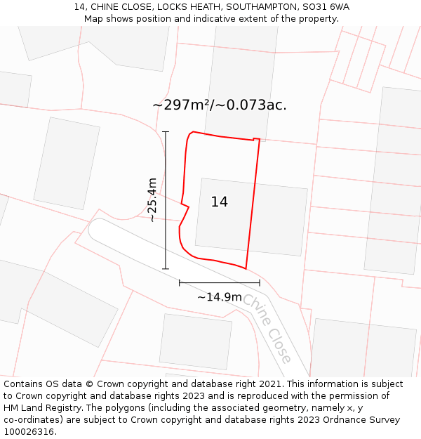 14, CHINE CLOSE, LOCKS HEATH, SOUTHAMPTON, SO31 6WA: Plot and title map