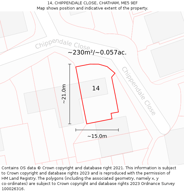 14, CHIPPENDALE CLOSE, CHATHAM, ME5 9EF: Plot and title map