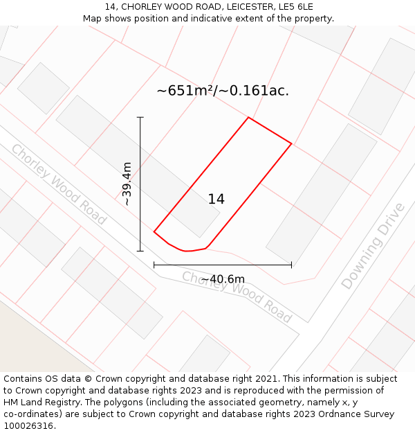14, CHORLEY WOOD ROAD, LEICESTER, LE5 6LE: Plot and title map
