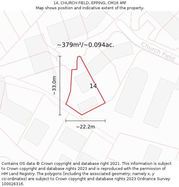 14, CHURCH FIELD, EPPING, CM16 4RF: Plot and title map