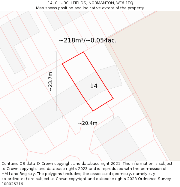 14, CHURCH FIELDS, NORMANTON, WF6 1EQ: Plot and title map