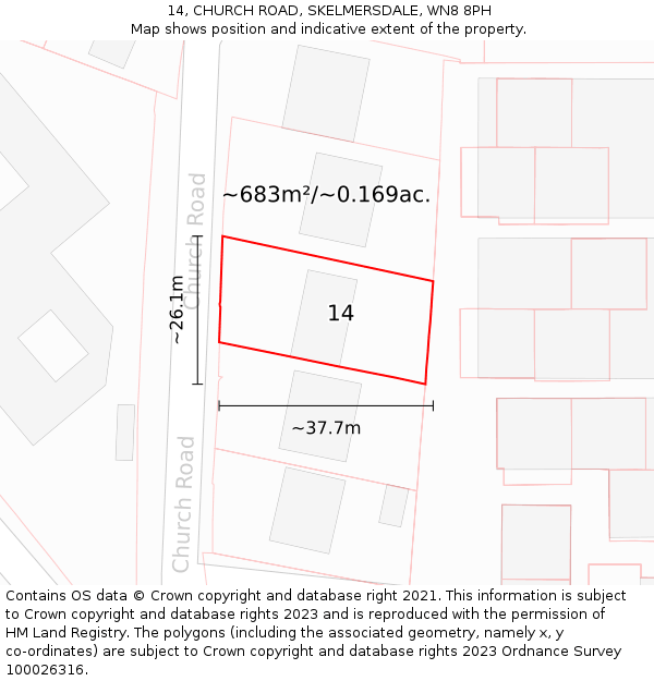 14, CHURCH ROAD, SKELMERSDALE, WN8 8PH: Plot and title map