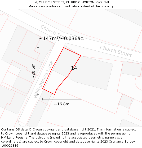 14, CHURCH STREET, CHIPPING NORTON, OX7 5NT: Plot and title map