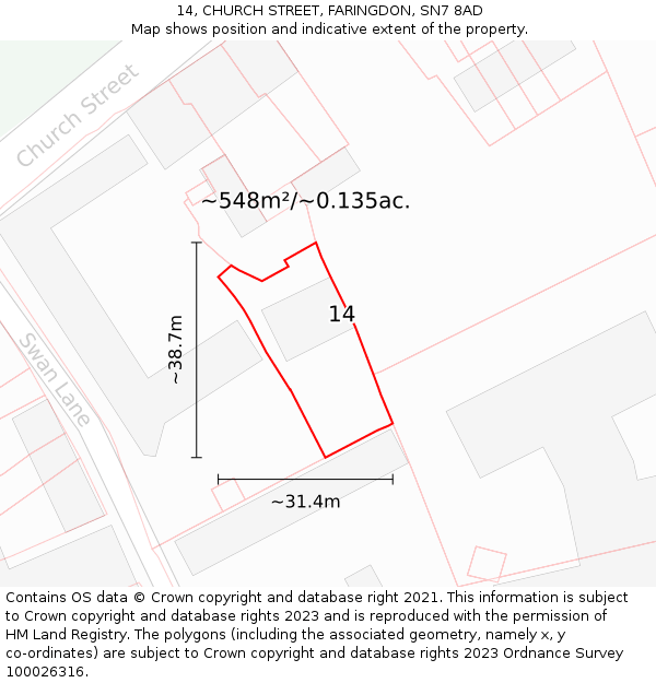 14, CHURCH STREET, FARINGDON, SN7 8AD: Plot and title map