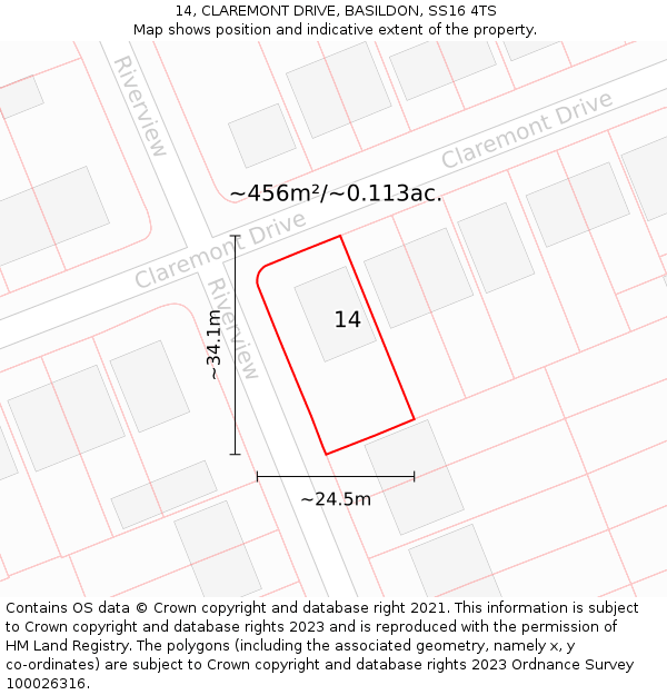14, CLAREMONT DRIVE, BASILDON, SS16 4TS: Plot and title map