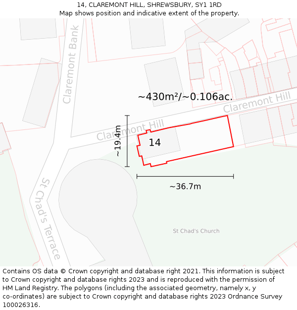 14, CLAREMONT HILL, SHREWSBURY, SY1 1RD: Plot and title map