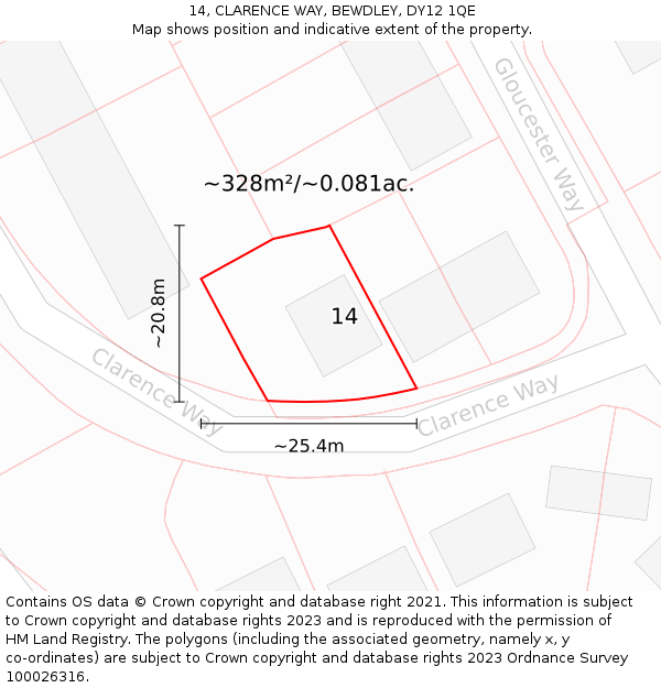 14, CLARENCE WAY, BEWDLEY, DY12 1QE: Plot and title map